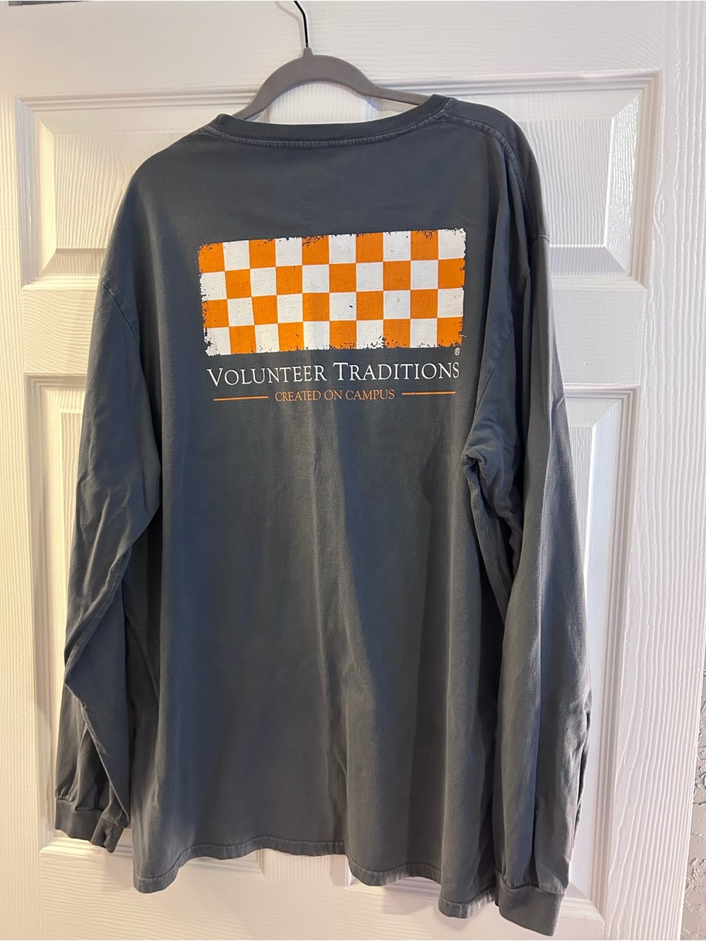 Volunteer Traditions Long Sleeve Tee - Charcoal with Orange Check